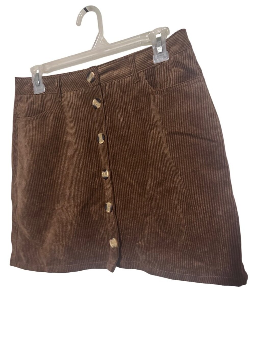 Ambiance apparel brown cotton blend corduroy button up skirt size M